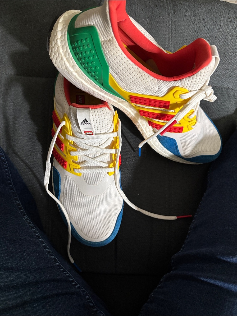 Adidas Men’s White Sneakers with Red, Yellow, Green, Blue Accents LEGO